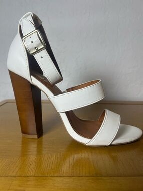 White Strappy Block Heel Sandals by
